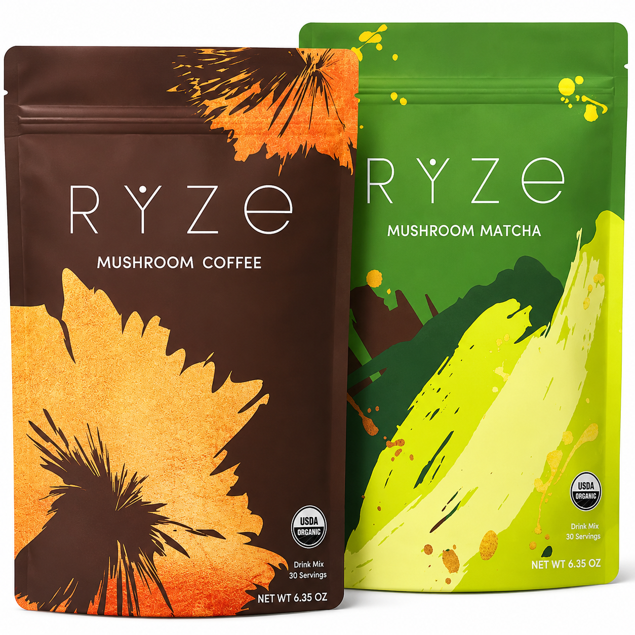 RYZE Mushroom Coffee + Mushroom Matcha Bundle USDA Organic 30 Servings Each