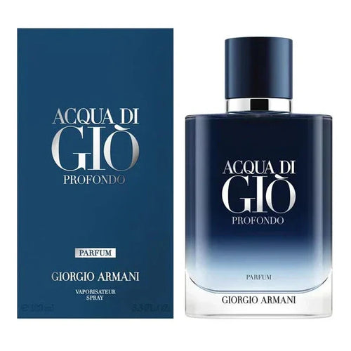 Giorgio Armani Acqua di Gio Profondo perfume bottle and packaging on a white background