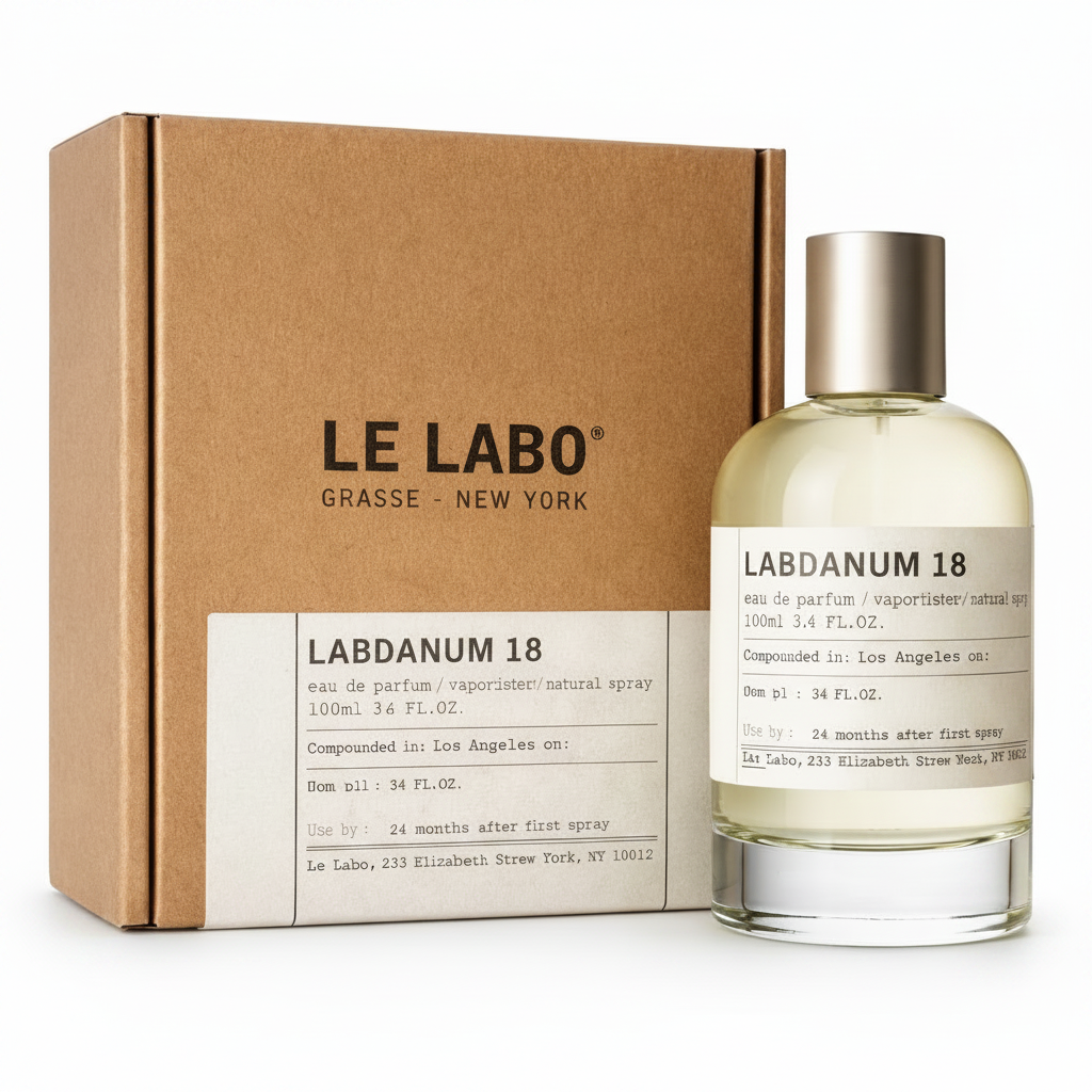 Le Labo Labdanum 18 perfume bottle and packaging on a white background