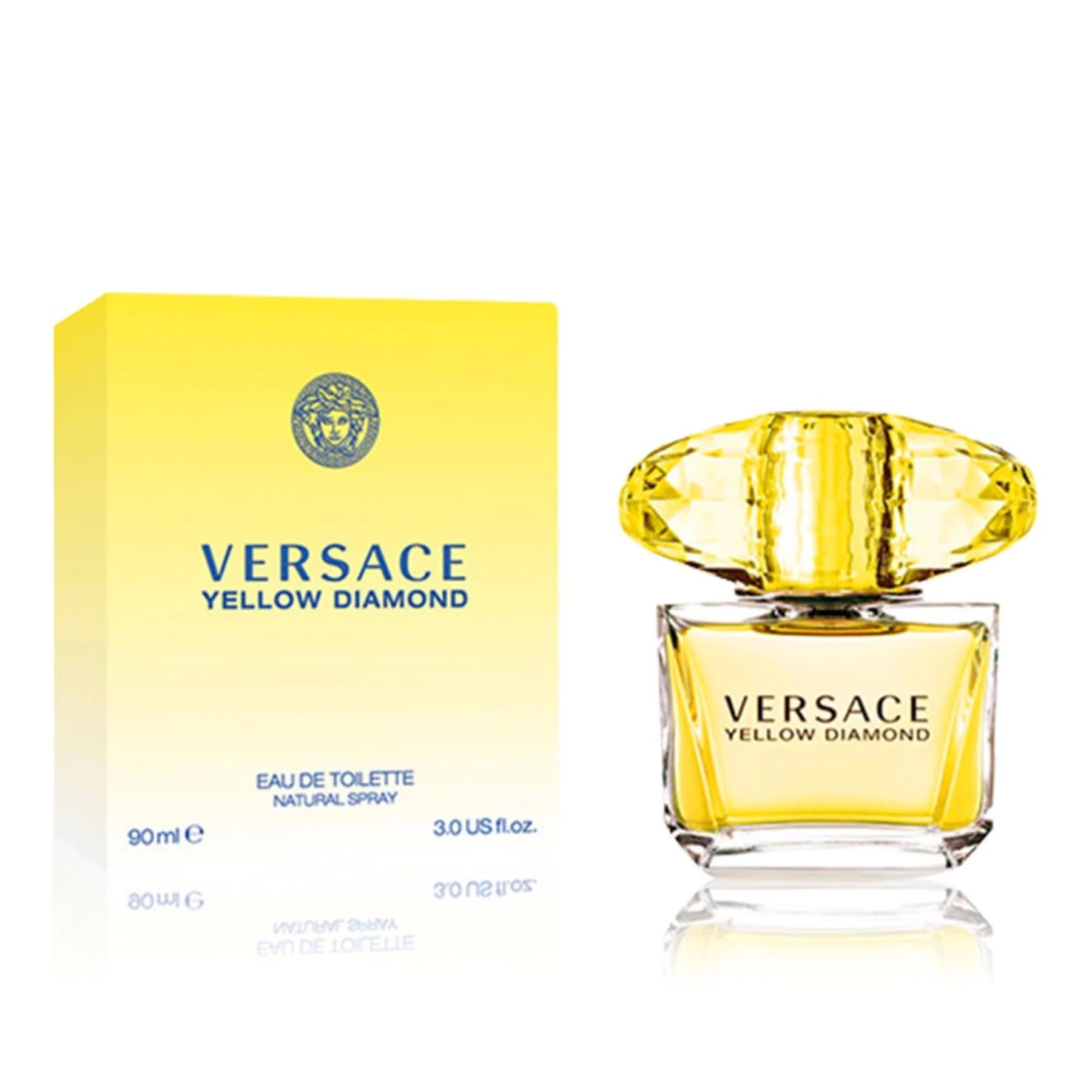Versace Yellow Diamond perfume bottle and packaging on a white background